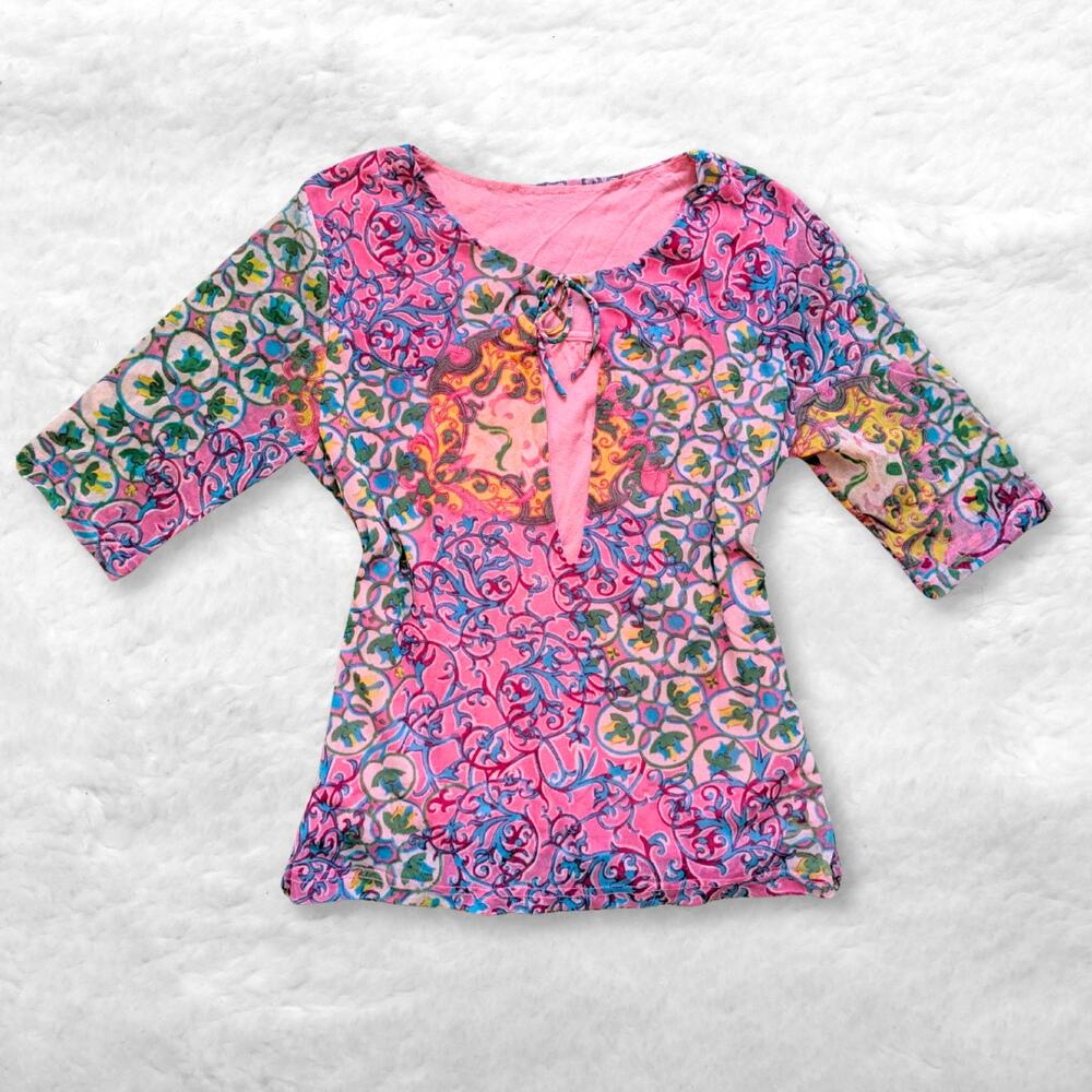 one of a kind pink psychedelic mesh fairycore top